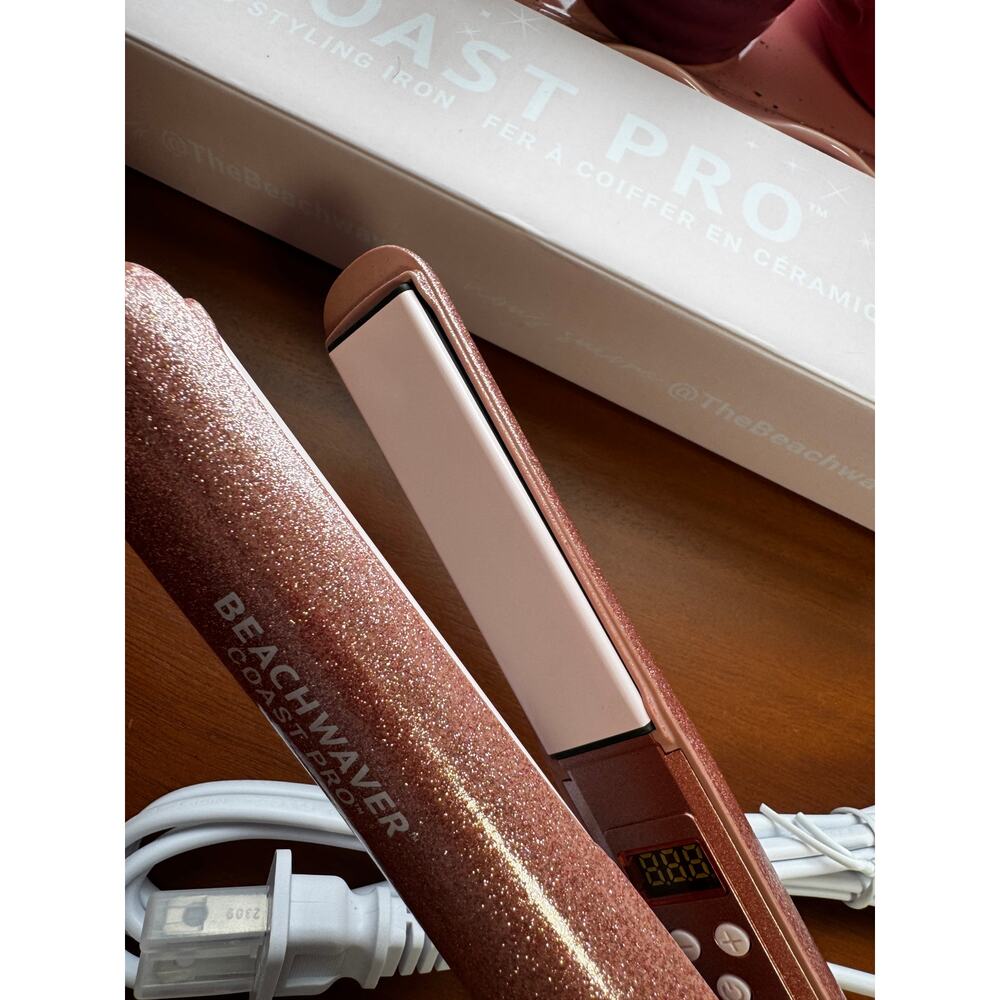Beachwaver Co Coast Pro Ceramic Pink Glitter Flat Iron Straightener NEW